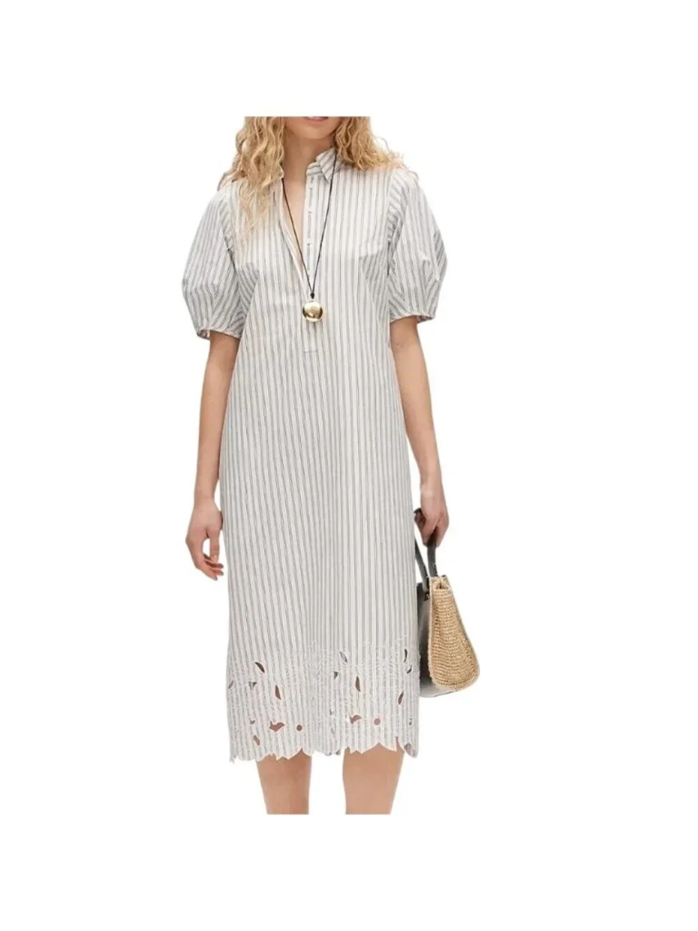 NWT J.Crew Embroidered Shirt-Dress Sz 2 Striped White Blue Short Sleeve Preppy